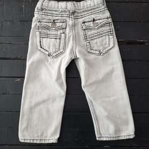GS115 Light Grey Jeans Flap Button Closure Pockets Black Stitching Toddler Boy